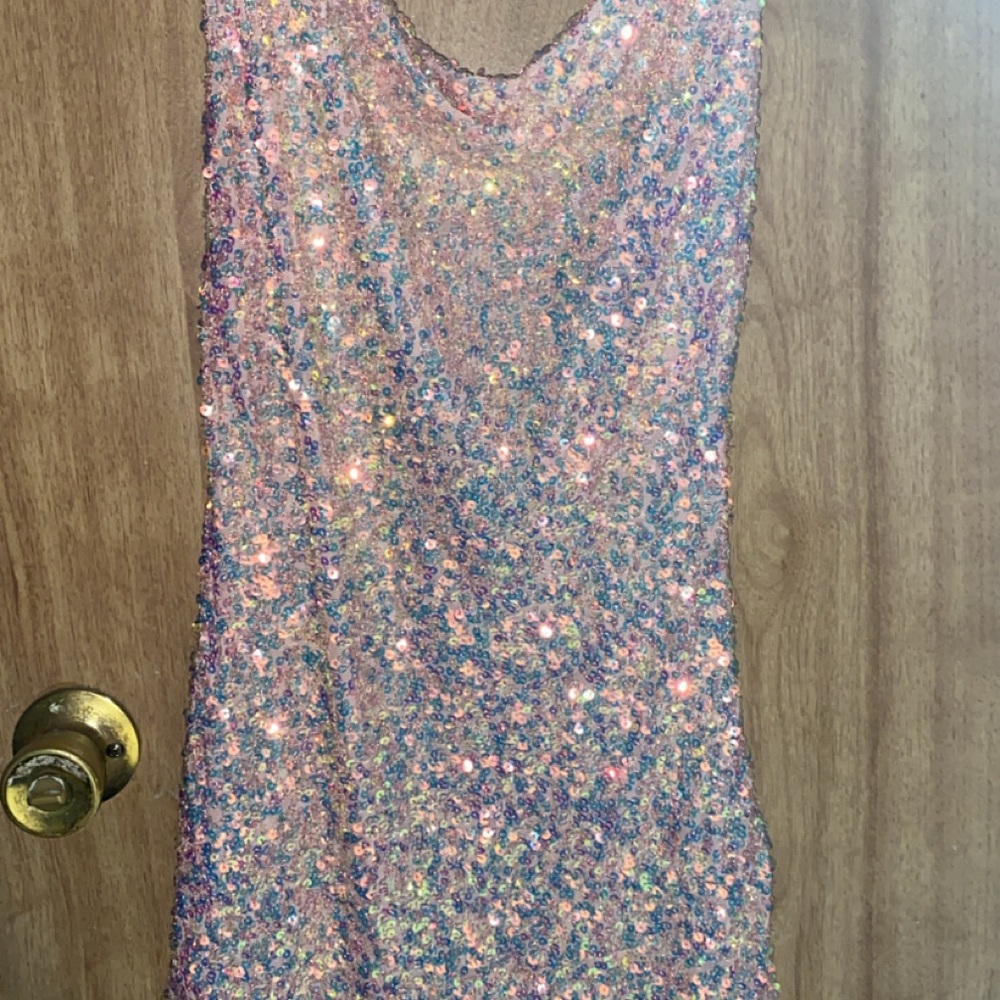 Windsor Pink Sequin Fabric tight fitting hoco ,or party dress